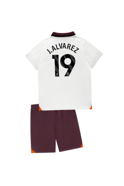 Manchester City Julian Alvarez #19 Jalkapallovaatteet Lasten Vieraspeliasu 2023-24 Lyhythihainen (+ Lyhyet housut)